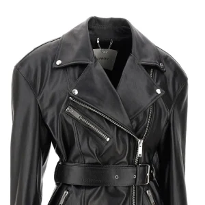 Clearance Belted oversized leather Biker jacket Outerwear