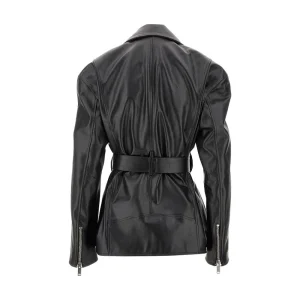 Clearance Belted oversized leather Biker jacket Outerwear