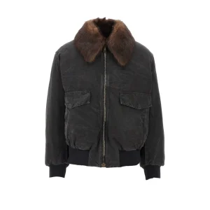 Online Canvas bomber jacket with fur collar Outerwear