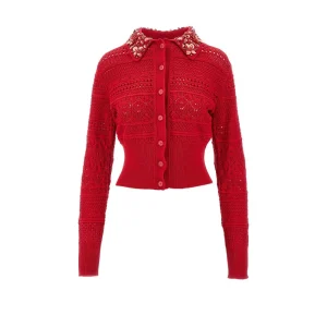 Clearance Cotton cardigan with embroidered collar Knitwear