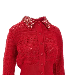 Clearance Cotton cardigan with embroidered collar Knitwear