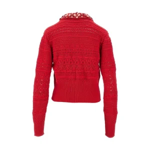Clearance Cotton cardigan with embroidered collar Knitwear