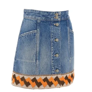 Clearance Denim mini skirt with embroidered hem Skirts
