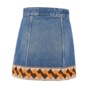 Clearance Denim mini skirt with embroidered hem Skirts