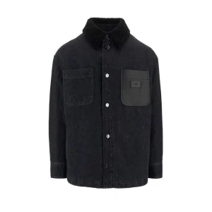 Fashion Denim overshirt with shearling collar Jackets