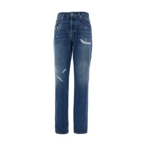 Hot Destroyed effect jeans with logo plate Jeans
