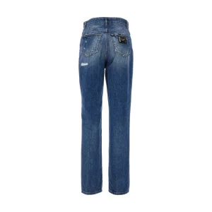 Hot Destroyed effect jeans with logo plate Jeans