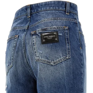 Hot Destroyed effect jeans with logo plate Jeans