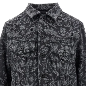 Sale Distressed denim jacket with Tattoo motif Jackets