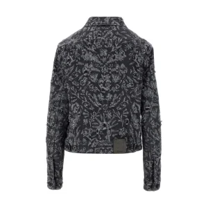 Sale Distressed denim jacket with Tattoo motif Jackets