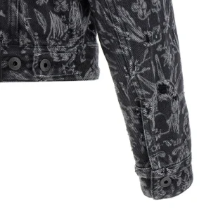 Sale Distressed denim jacket with Tattoo motif Jackets