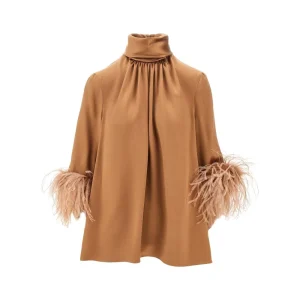 New Double satin blouse with feathers Shirts