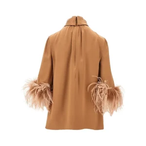 New Double satin blouse with feathers Shirts