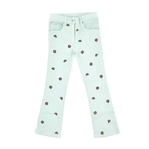 New Flared jeans with embroidered ladybugs Kids Clothing