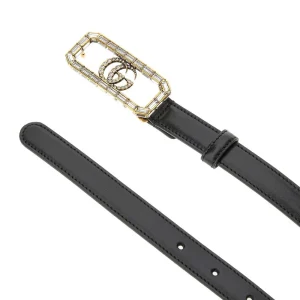 New Leather belt with Crystal Double G buckle Belts