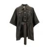 Sale Leather cape jacket with belt Outerwear