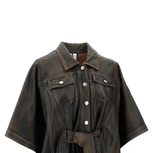 Sale Leather cape jacket with belt Outerwear
