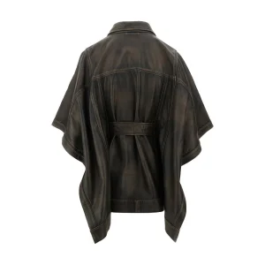 Sale Leather cape jacket with belt Outerwear