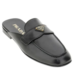 Fashion Leather sabot with triangle logo Flat Shoes