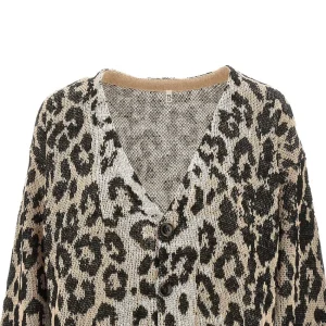 Discount Leopard jacquard linen cardigan Knitwear