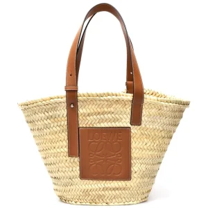 Sale Medium basket bag in palm leaf and leather Shoulder Bags