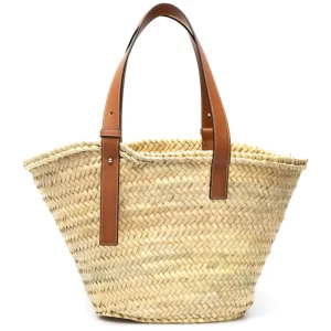 Sale Medium basket bag in palm leaf and leather Shoulder Bags