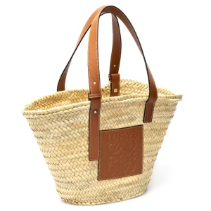 Sale Medium basket bag in palm leaf and leather Shoulder Bags