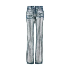 Sale Metallized coated denim pants Jeans
