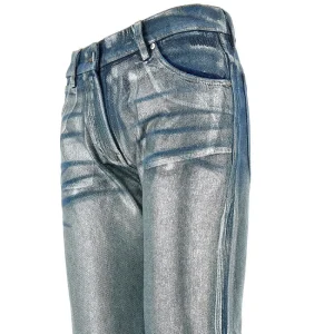 Sale Metallized coated denim pants Jeans