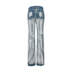 Sale Metallized coated denim pants Jeans