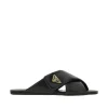 Fashion Nappa leather slides with triangle logo Sandals
