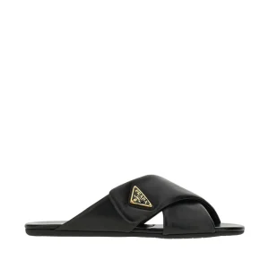 Fashion Nappa leather slides with triangle logo Sandals