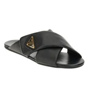 Fashion Nappa leather slides with triangle logo Sandals