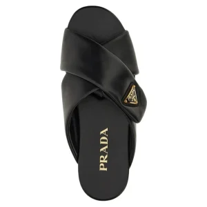 Fashion Nappa leather slides with triangle logo Sandals
