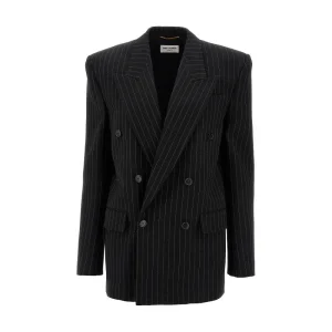 Clearance Pinstripe wool-blend oversized jacket Jackets