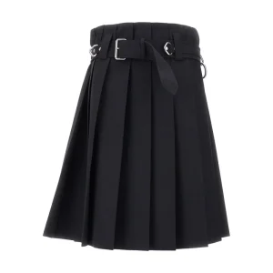 Online Pleated gabardine skirt with belt Skirts