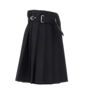 Online Pleated gabardine skirt with belt Skirts