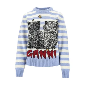 Fashion Recycled wool blend sweater with cats inlay Knitwear