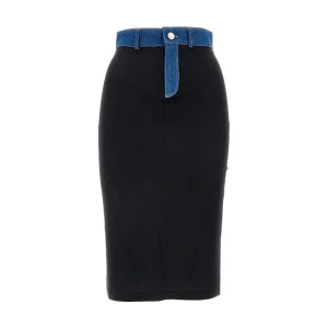 Fashion Ribbed jersey skirt with denim details Skirts