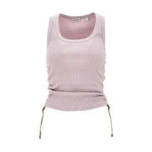 Outlet Ribbed tank top with Check ribbons Tops
