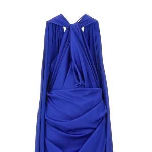 Discount Satin long dress with integrated cape Dresses