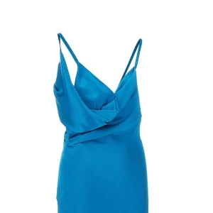 Fashion Satin midi dress with draping Dresses