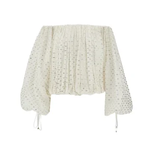Outlet Silk jacquard off-the-shoulder blouse Shirts