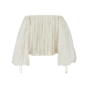 Outlet Silk jacquard off-the-shoulder blouse Shirts