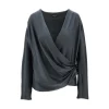 Clearance Silk satin draped blouse Tops