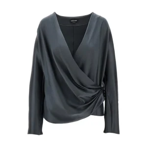 Clearance Silk satin draped blouse Tops