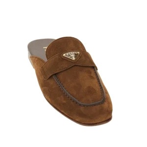 Fashion Suede leather sabot with triangle logo Flat Shoes