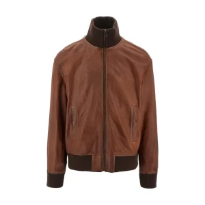 Hot Vintage-effect nappa leather bomber jacket Outerwear