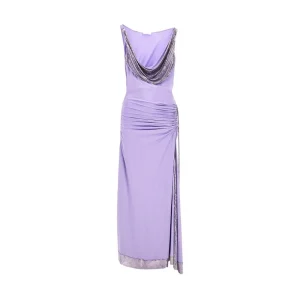 Outlet Viscose long dress with metal mesh details Dresses