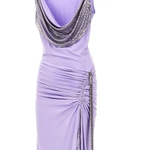 Outlet Viscose long dress with metal mesh details Dresses